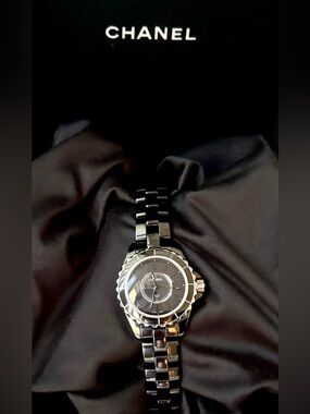 Chanel J12 Black Ceramic 33mm Watch Steel Bezel Quartz Box Papers Authentic